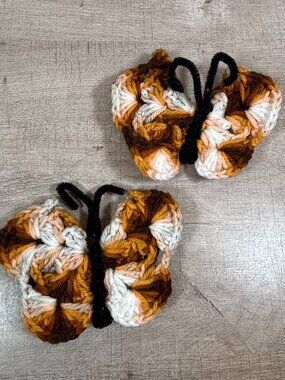 Vintage Set of 2 Handmade Crochet Butterfly Refrigerator Magnets